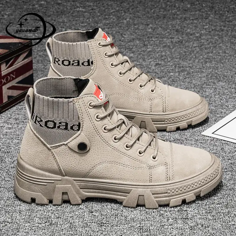 

Осенне-зимние мужские ботинки челси 39-44, мужские ботинки на плоской подошве, с круглым носком, на шнуровке, разноцветная рабочая обувь Hy50