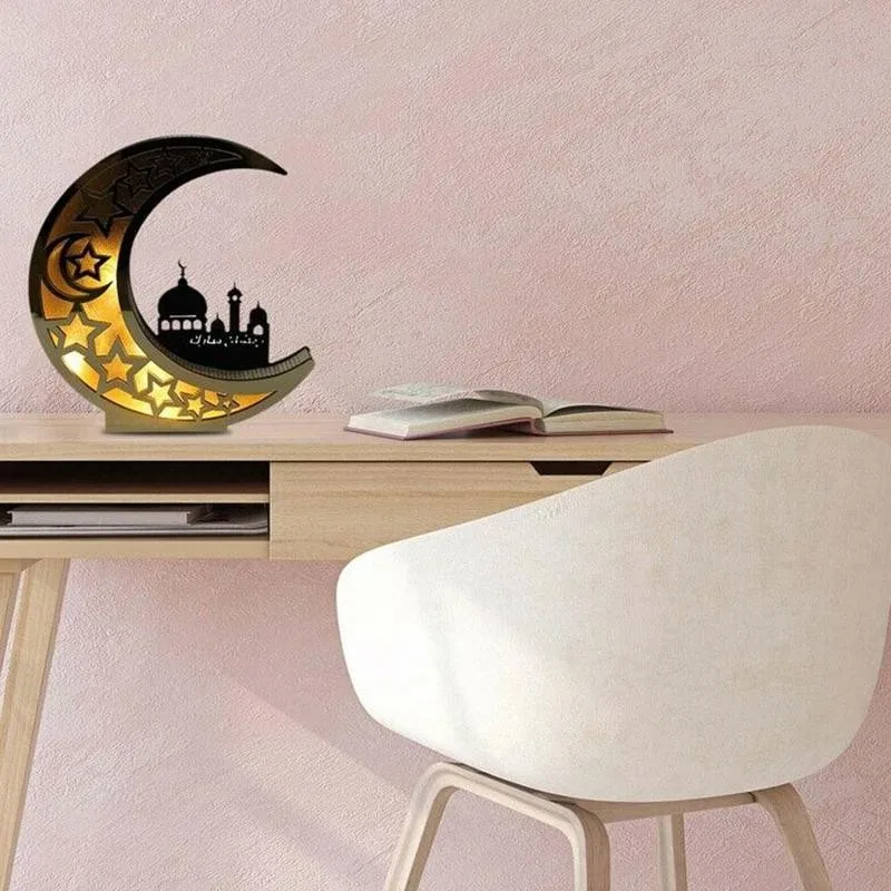 

Eid Mubarak Muslim Festival Wooden Moon Shape Light Lamp Night Ramadan Decor Light Ornament Supplies Islam Party LED X4G5