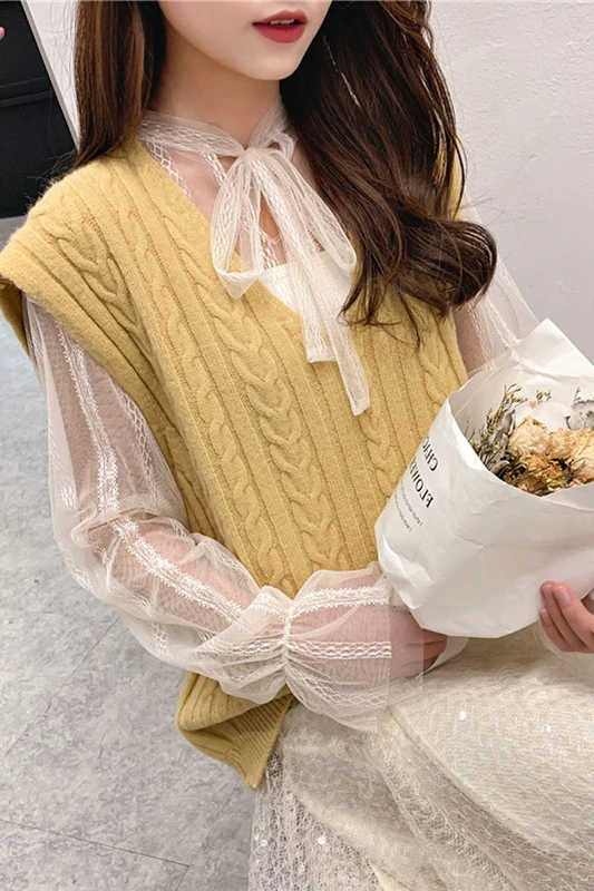 Heliar Fall V-Neck Knitting Tanks Sweater Solid Streetwear For Women 2019 Autumn Sleeveless Pullovers | Женская одежда