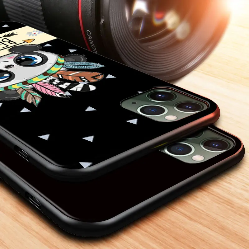 

Cute Cartoon Animals For Apple iPhone 12 11 XS Pro Max Mini XR X 8 7 6 6S Plus 5 SE 2020 Black Silicone Cover Phone Case