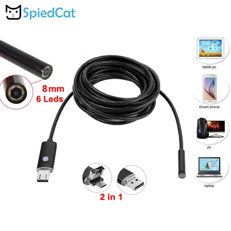 Камер Мгновенной Печати Mini 8 мм объектив 6LED 2in1 эндоскопа мягкий кабель Камера