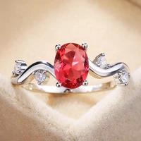 jk romantic rose red cubic zircoon stone with winding cirrus leaf band special anniversary gifts for wife wholesale ring