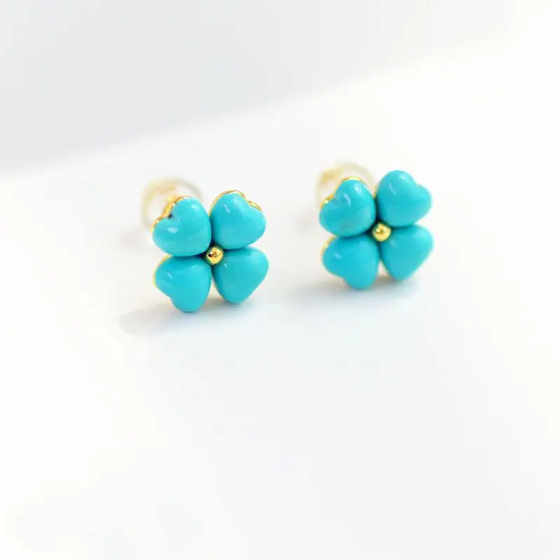 

Original Design Natural Turquoise Stud Earrings S925 Sterling Silver Clover Earrings Stud Earrings Simple Fashion Fresh Trendy