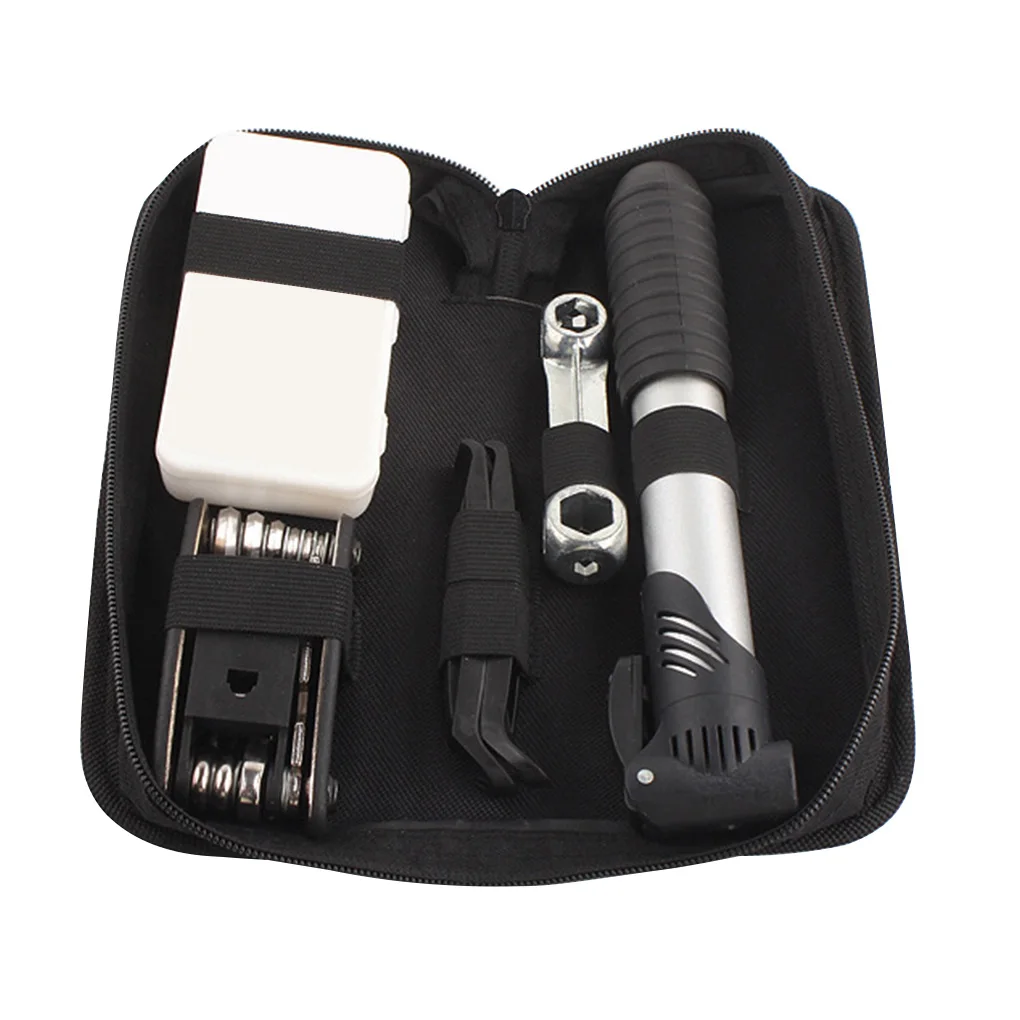

Bicycle Repair Tools Kit Mountain Bike Puncture Tyre Pump Wrench with Storage Bag