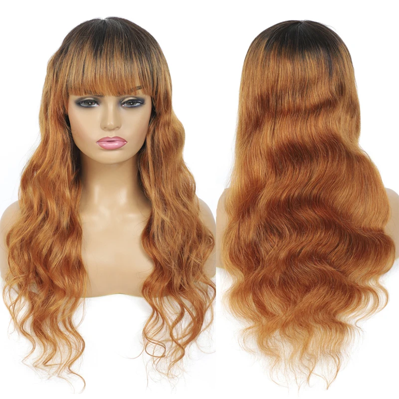 IJOY бразильские человеческие волосы парики с челкой для черных женщин омбер
