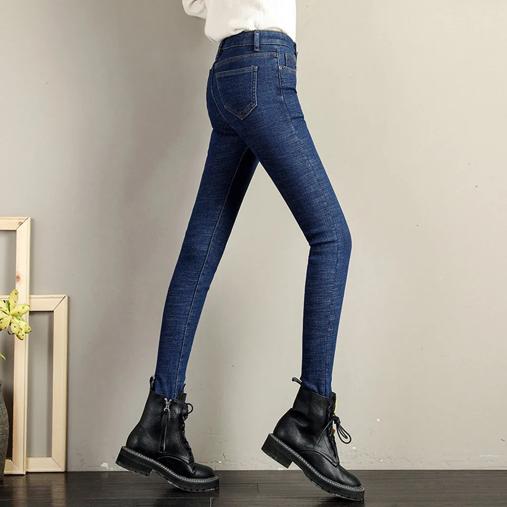 Женские бархатные теплые джинсы с высокой талией облегающие зимние