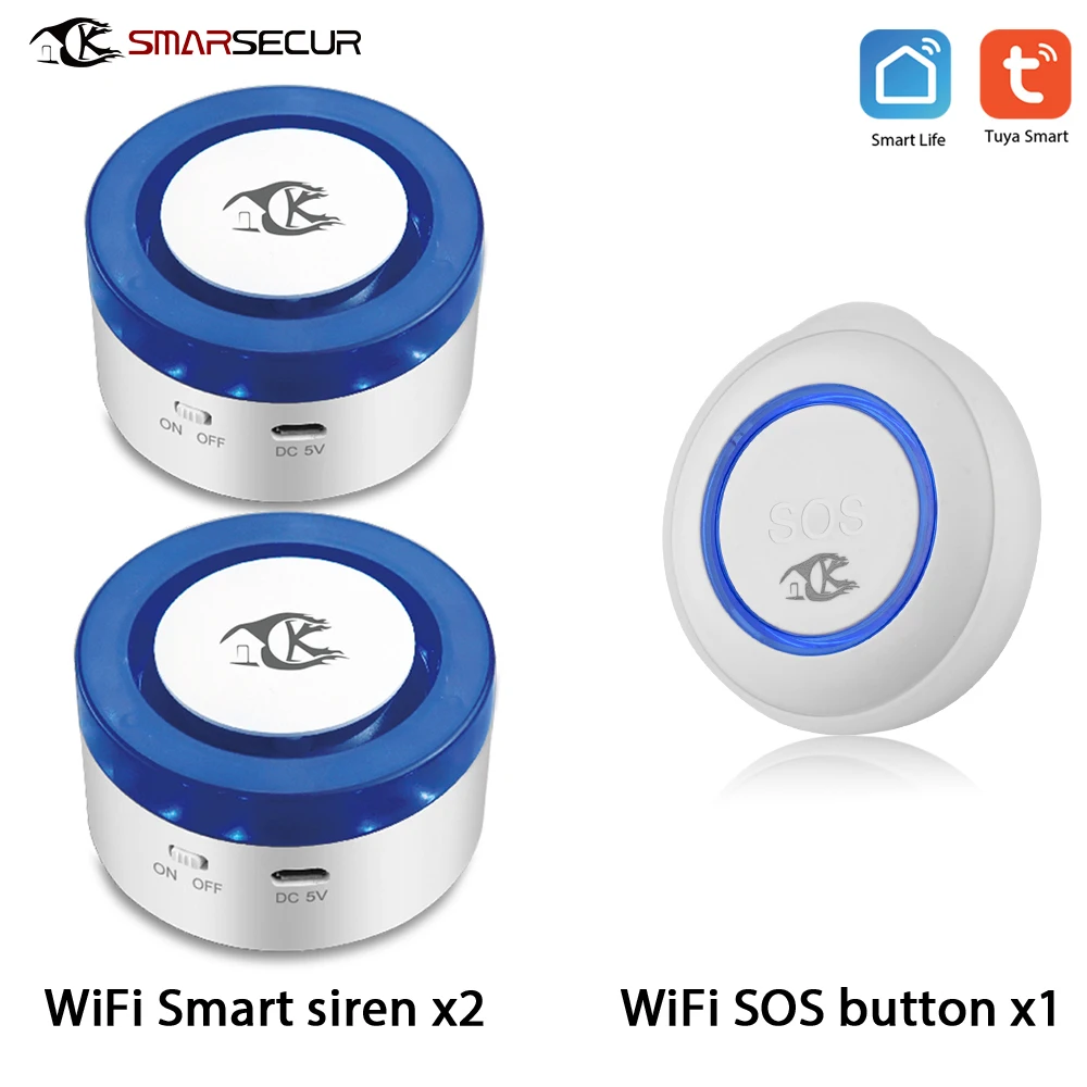 TUYA WiFi SOS Button Wireless SOS Emergency Button Alarm Home Burglar Alarm Sensor Smart siren For home Alarm Security