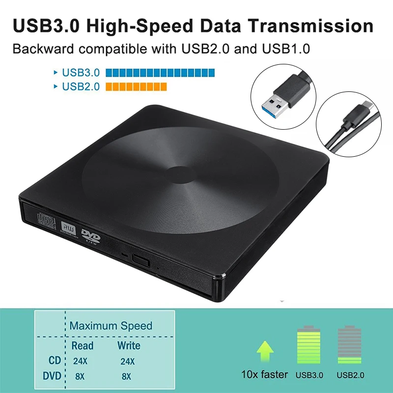 Внешний оптический привод для ноутбуков и ПК с Windows USB 3 0 DVD CD ROM устройство записи