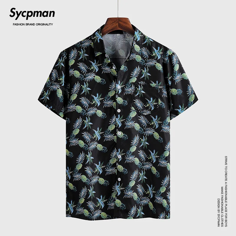 

Ice silk summer new Hawaiian short sleeve shirt leaves thin men's travel party personalized leisure versatile