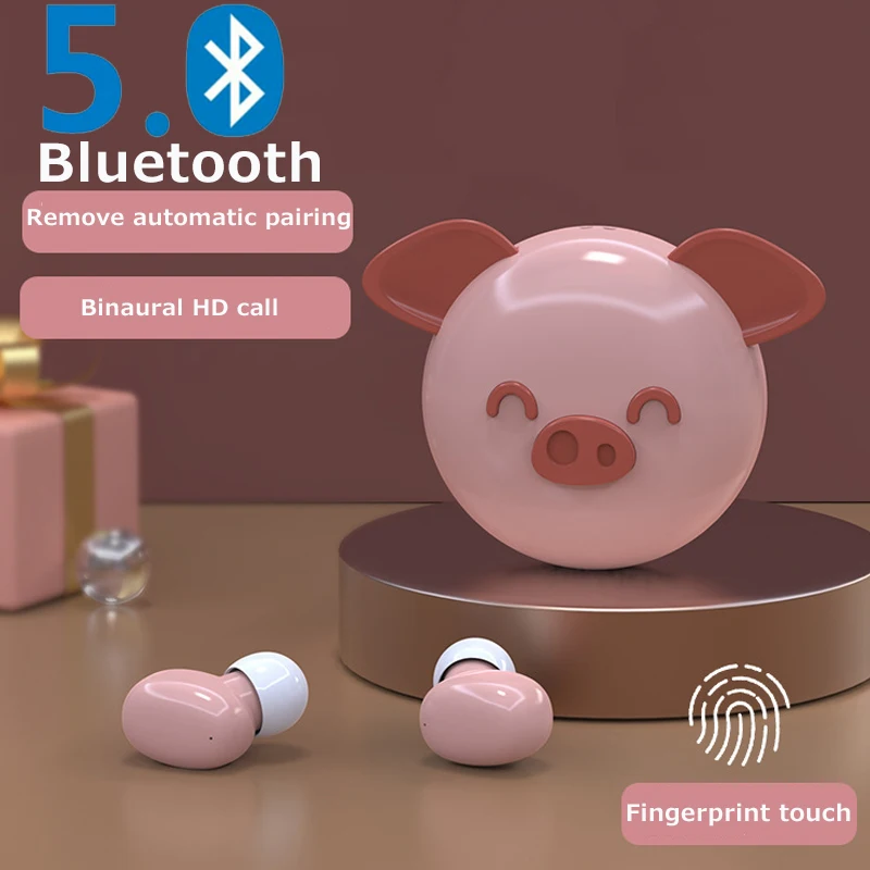 

Беспроводные Bluetooth 5,0 наушники, Милая модель, мини бинауральные наушники с сенсорным управлением, 9D стерео, спортивные водонепроницаемые на...