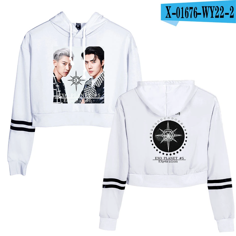 KPOP EXO PLANET#5, короткие толстовки с капюшоном, кофты, уличная одежда, топы, осень, EXO PLANET#5, женские толстовки с капюшоном, Harajuku, осень - Цвет: G