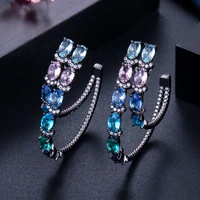 cwwzircons new designer jewelry 2 layer circle black gold color multi blue cz crystal big round hoop earrings for women cz560
