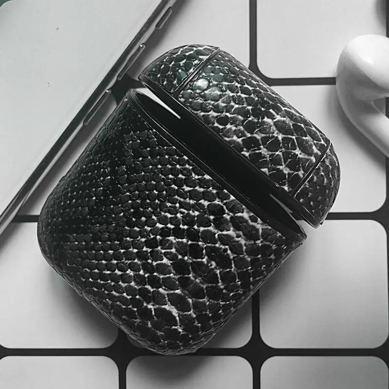MSW-Black Змеиная кожа наушники из искусственной кожи чехол для Apple Airpods Bluetooth гарнитура защитный противоударный чехол для Air Pods сумки для хранения - Цвет: MSW-Black