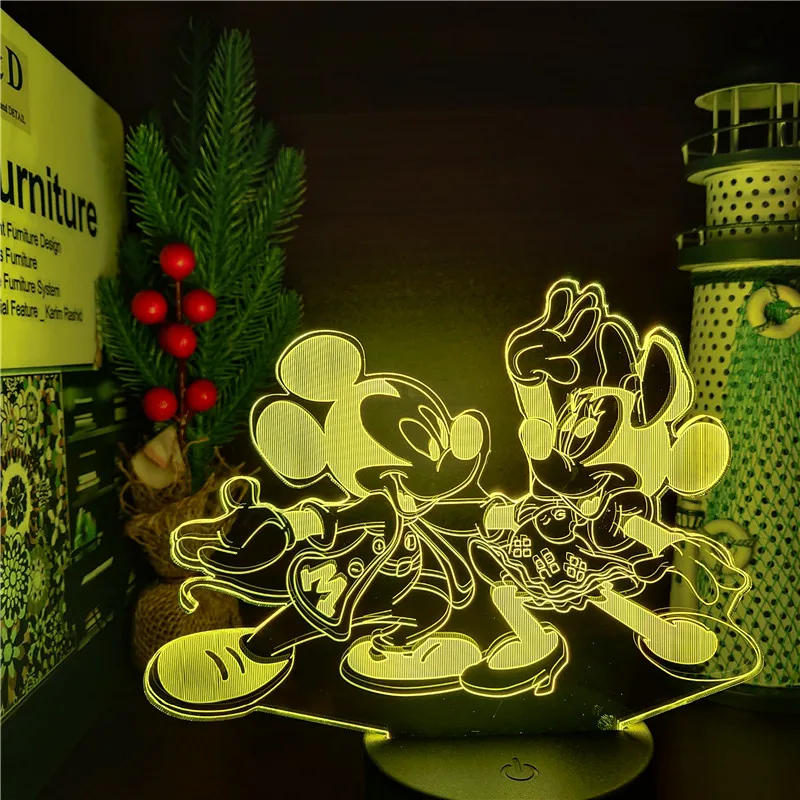 Светодиодсветодиодный лампа Минни Микки Маус из мультфильма Disney ночсветильник