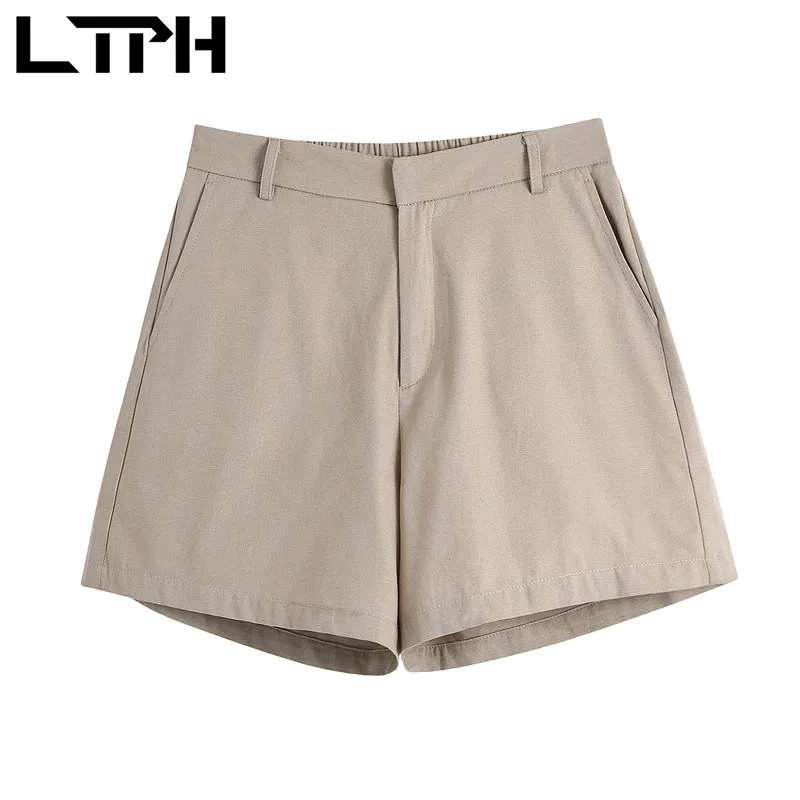 LTPH-traje vintage francés para mujer, conjunto de 2 piezas, chaqueta de negocios con bolsillos, pantalones cortos informales de cintura alta, novedad de verano 2021