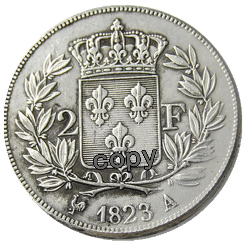 Франция 2 Франка 1823A посеребренные копии монет