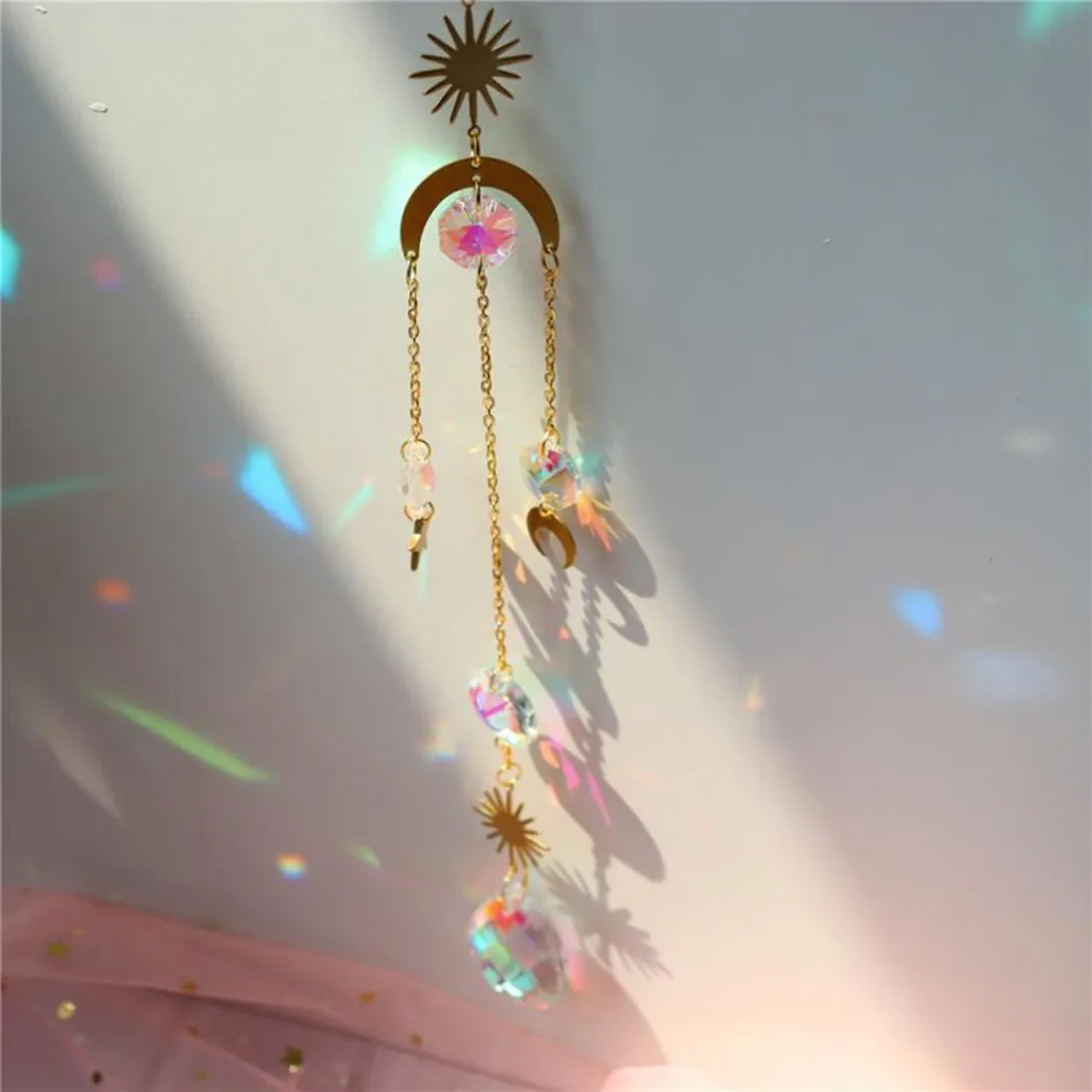 

Moon Rainbow Crystal Wind Chimes Home Decoration Window Wind Spinner Bedroom Living Room Decoration Creative Girls Gifts