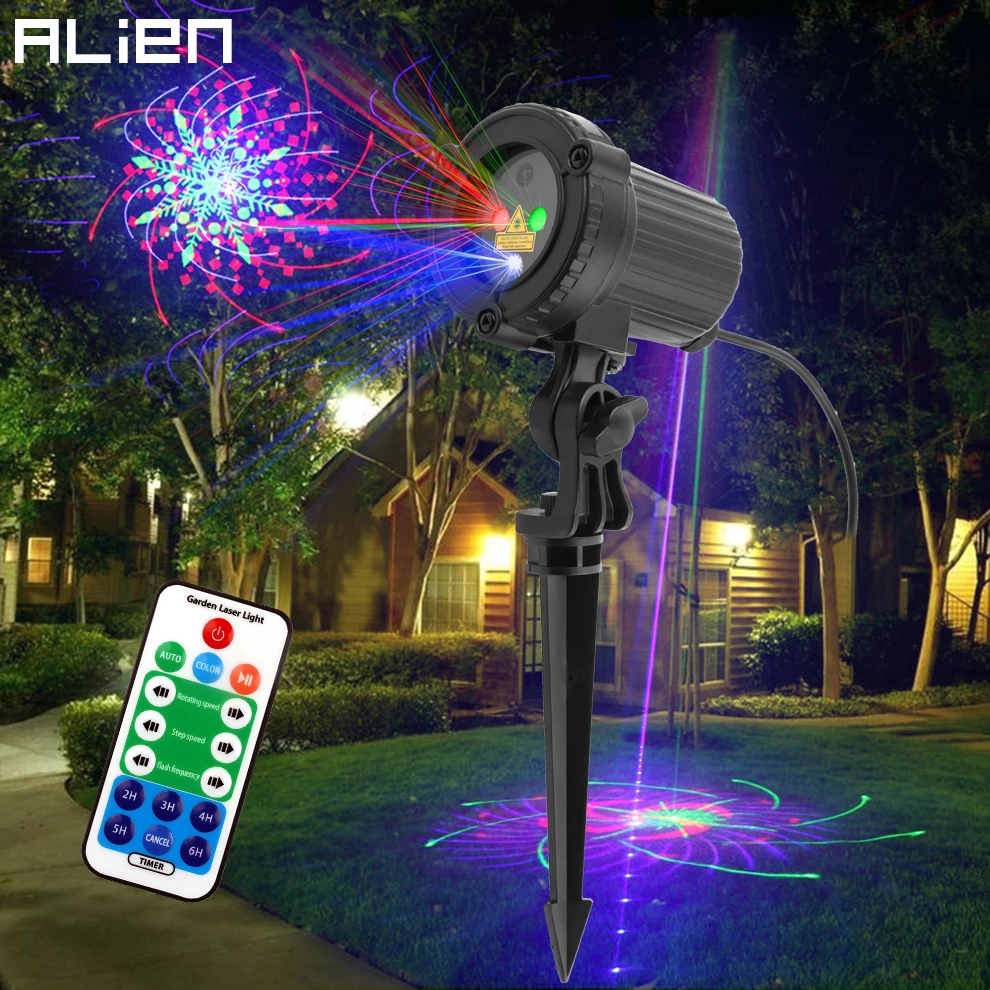 ALIEN RGB 32 узора Рождественский лазерный проектор открытый светильник удаленный сад Водонепроницаемый IP65 праздник Рождество внешний душ светильник ing