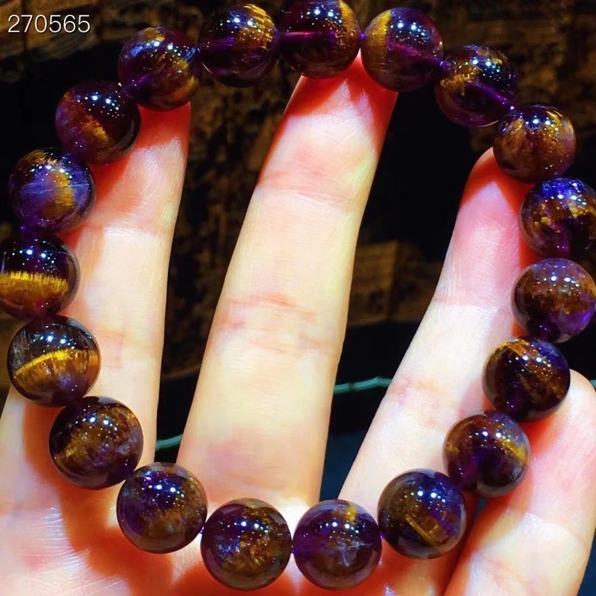 

Натуральный фиолетовый какоксенит, ауралит 23, браслет для женщин, бусины 10,5 мм, рутилированный Кварц из Канады AAAAAA