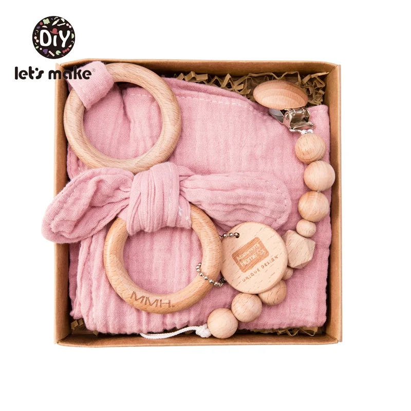 gift box pink Давайте сделаем деревянный зубопрорезыватель соски зажимы цепь держатель для соски слюни нагрудники животное Дерево грызун 1 шт. Подарочная коробка Детские Прорезыватели - Цвет: gift box pink