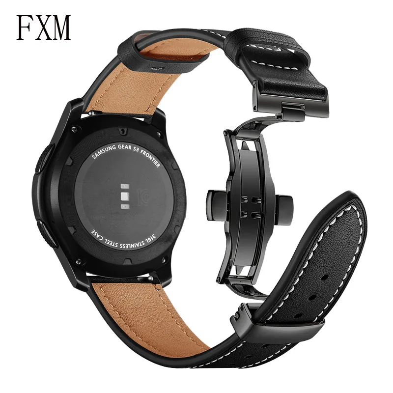 Кожаный ремешок для часов Samsung Gear S3 Frontier/classic сменный Galaxy 46 мм с пряжкой бабочкой 22