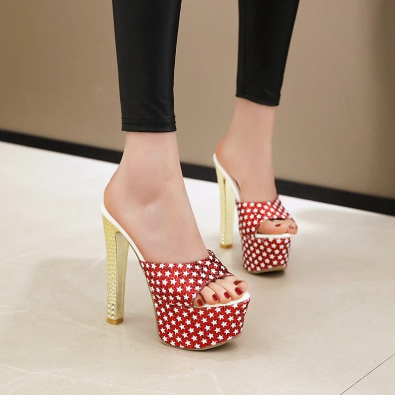 BLXQPYT сексуальные женские тапочки на высоком каблуке 15 см обувь для вечеринки со