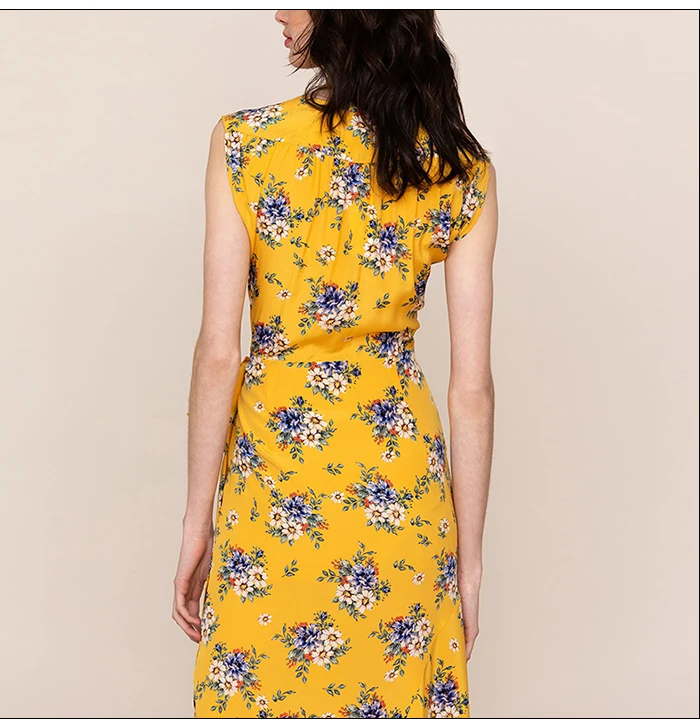 S.FLAVOR Women V-neck printing long vestidos good quality Casual Spring Summer dress Popular sleeveless Sexy Printing Dress