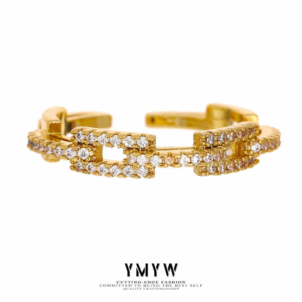

YMYW Round Opening Ring Texture Copper Metal Delicate Cubic Zirconia Statement Jewelry For Women Gold Color Ring Anillos Mujer