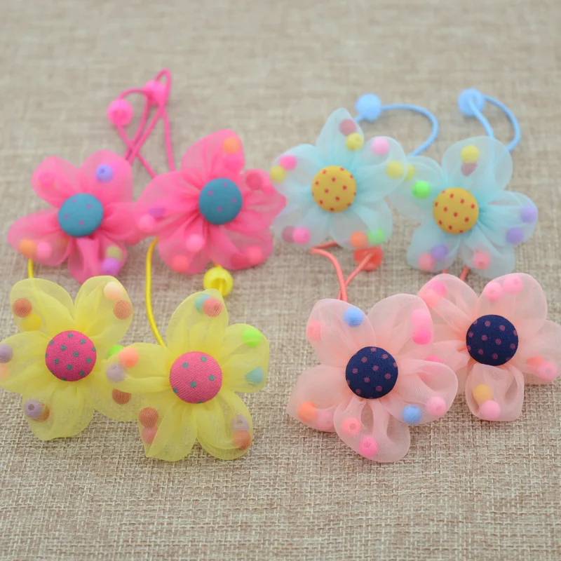 

2PCS/Lot New Fashion Candy Color Scrunchy Headband Girls Bow Flower Rabbit Hair Accessories Flower Hair Bands Rubber Gum Ornamen