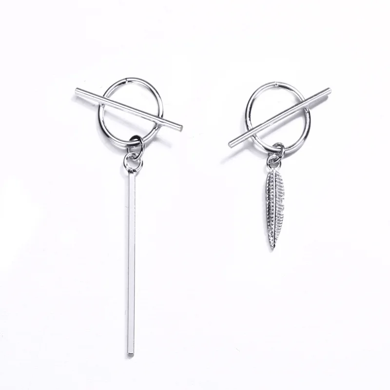S925 Silver Earring Элегантный стиль, серебряные серьги-капли с перьями и листьями, 925, асимметричная геометрическая форма, уникальные серьги для женщин и девушек, модное ювелирное изделие, подарок - Окраска металла: S925 Silver Earring