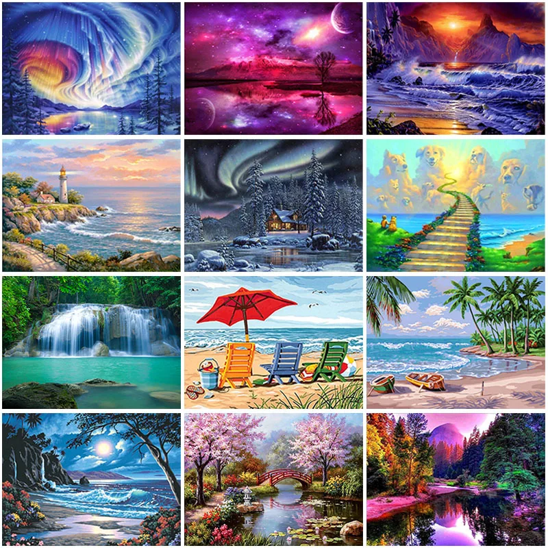 Aurora DIY 5D Diamond Painting Full Round Drill Mosaic Starry Sky Landscape Diamond Embroidery Cross Stitch Kits Home Decor