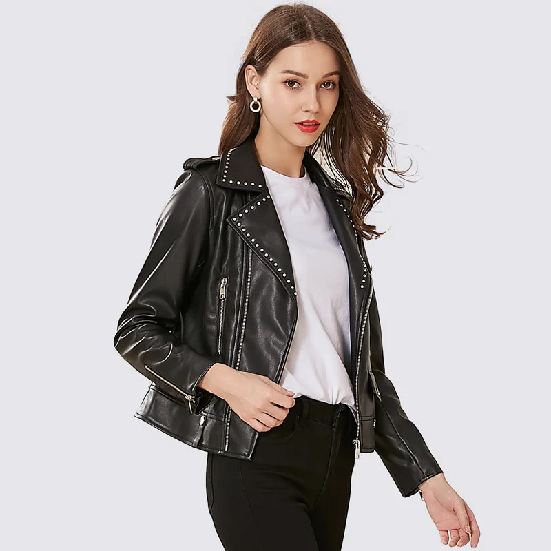 GOPLUS Женская Байкерская байкерская куртка на молнии с заклепками размера плюс
