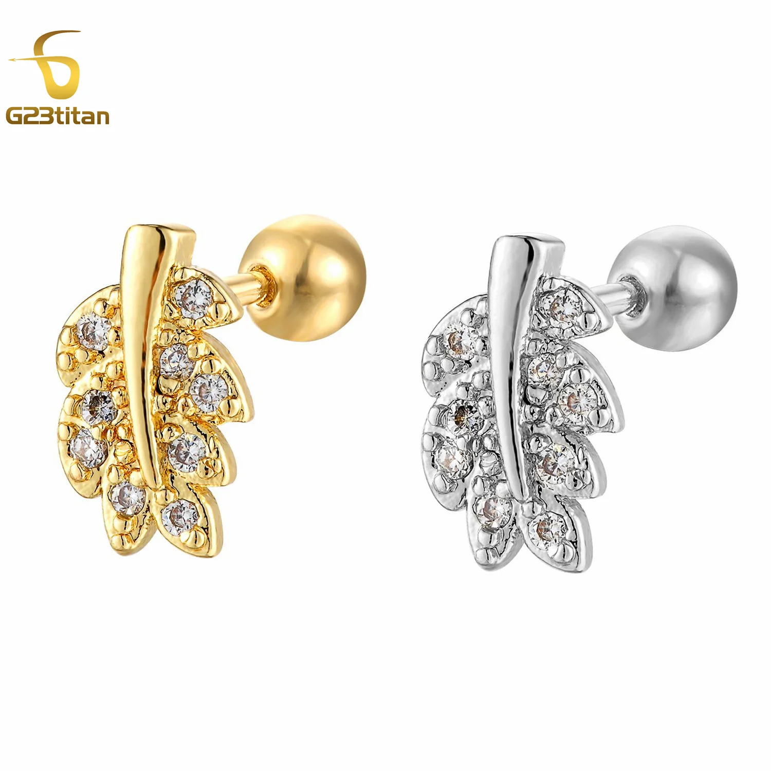 

1pc Fashion CZ Zircon Leaf Earring 16G Stainless Steel Cartilage Tragus Helix Lobe Piercing Ring Women Ear Studs Body Jewelry