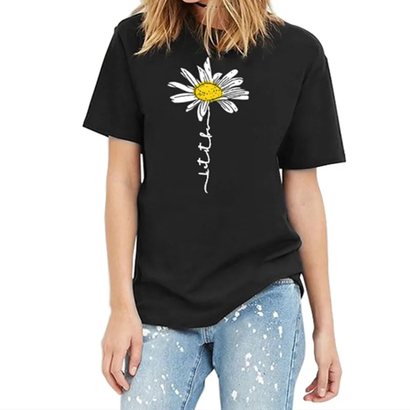 

Women LET IT BE DAISY Print Letters Trendy Ladies Tee Funny Hipster Summer Graphics Top Floral Casual Streetwear T-Shirt