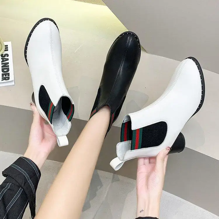 

Дропшиппинг Женские повседневные короткие сапоги на толстом каблуке с острым носком универсальные низкие сапоги