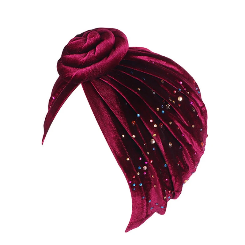 Женские бархатные разноцветные стразы мусульманская тюрбан шапка твист