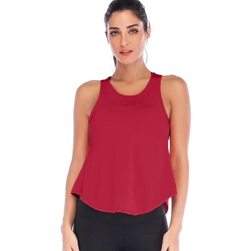 Sport Top Jersey Woman T-shirt Active Crop Top Yoga Gym Fitness Sport Workout Sleeveless Vest Singlet Running Training Clothes - Цвет: Wine red
