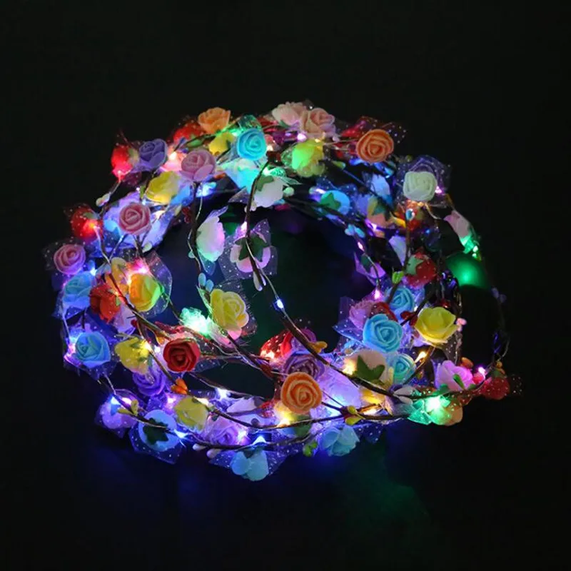 

2022 New Foam Rose Flower LED Flashing Headband Women Girls Glow Blinking Hairband Headwear Birthday Rave Glow Party Supplies
