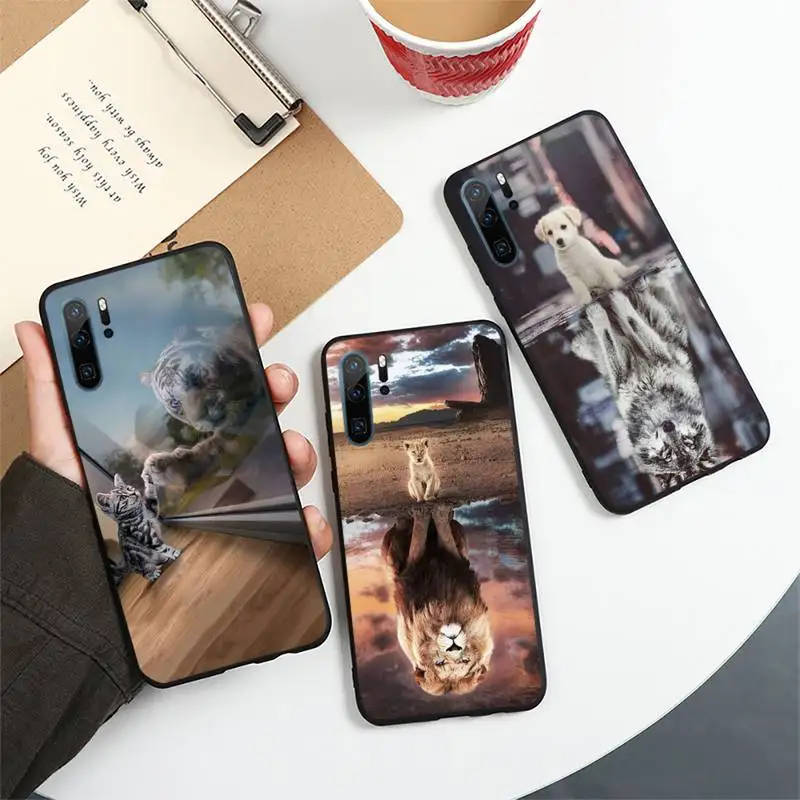 

Cat tiger dog lion reflection Phone Case For Huawei honor Mate 10 20 30 40 i 9 8 pro x Lite P smart 2019 nova 5t