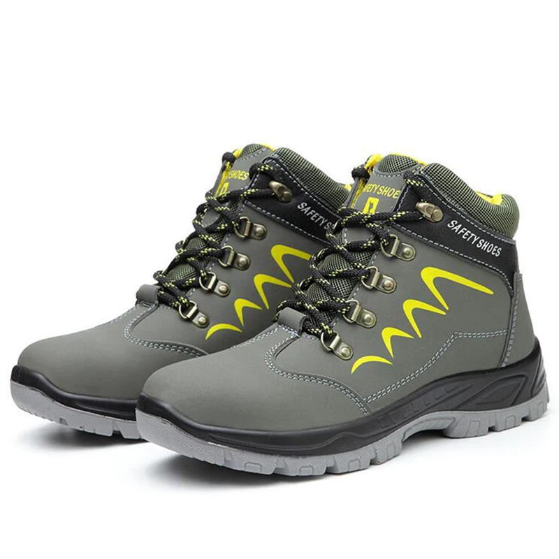 

new fashion men large size steel toe caps work safety boots building worker cow leather shoes security ankle boot protection man