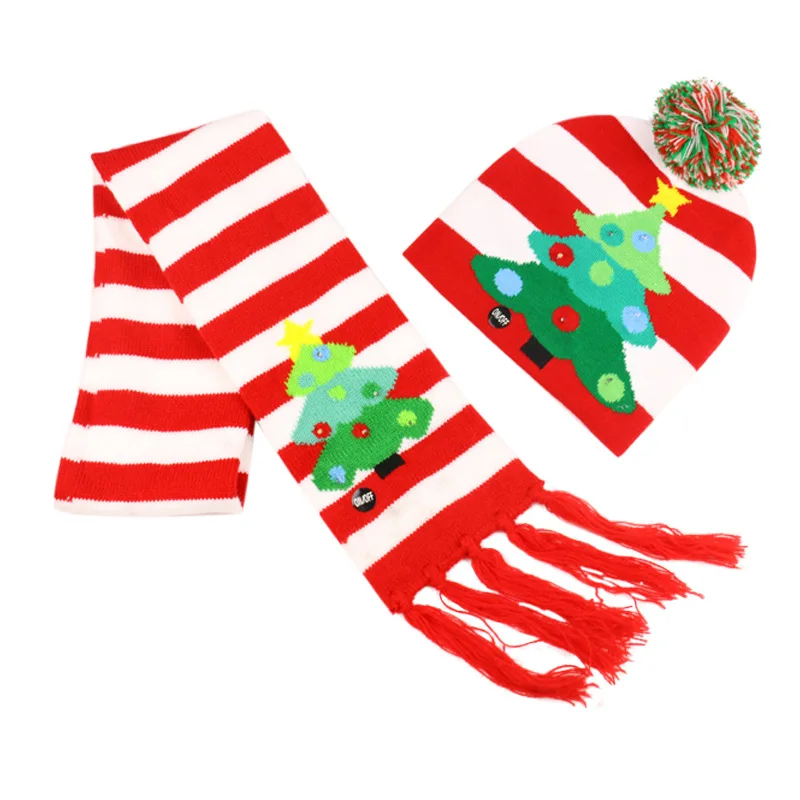 

Winter Children's Christmas Colorful Glowing Knitted Hat LED Lights Cartoon Pattern Two-piece Set Of Warm Knitted Hat