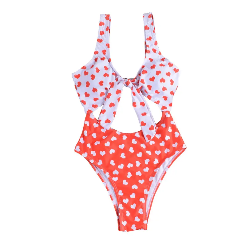

Women Swimsuit Summer Sexy Heart Sleeveless Patchwork Low Cut Push Up Padded Bikini Bathing Suit 2021