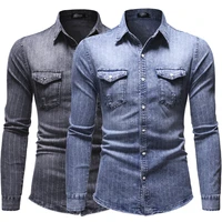 2020 spring and autumn new fashion casual mens striped lapel single breasted slim long sleeved mens denim jacket