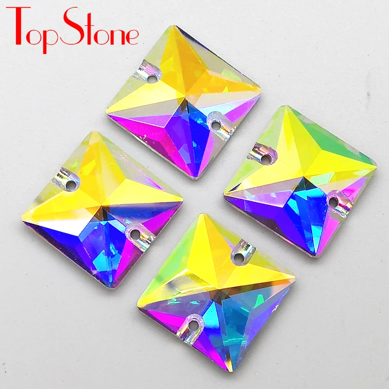 Квадратные Стразы для пришивания K9 прозрачные AB с плоской спинкой 12 14 16 22 мм