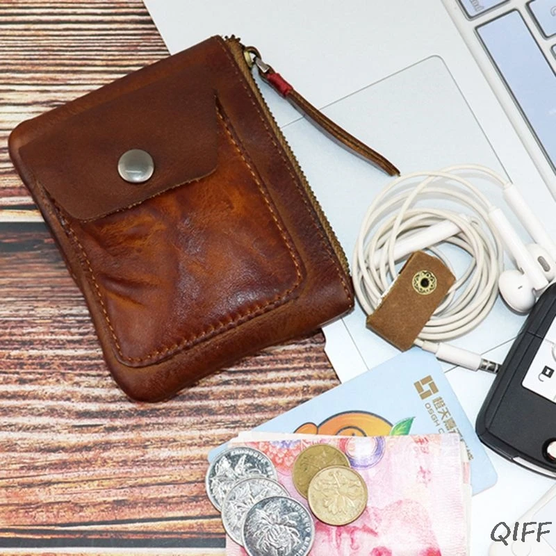 Кошелек для монет из натуральной кожи винтажный мини-кошелек на молнии сумка