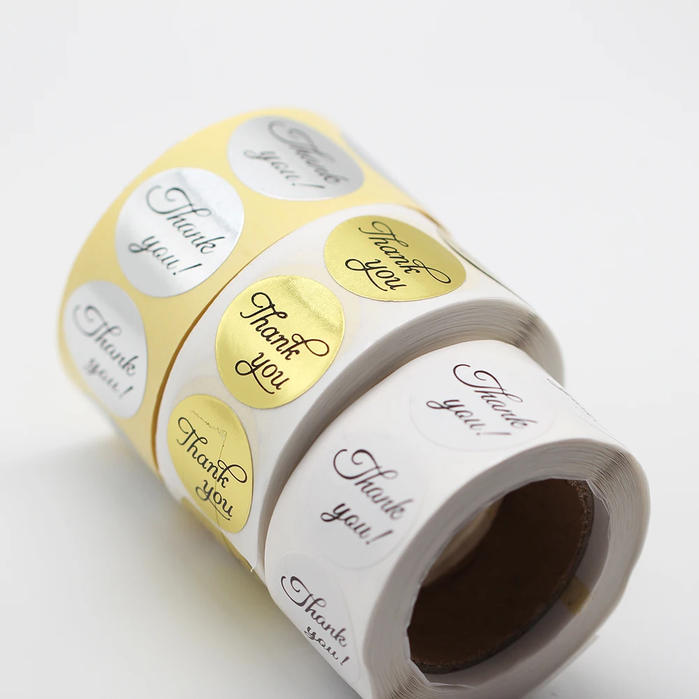 100 шт./лот рулон Золотой Серебряный фольга спасибо круглая наклейка бумага для