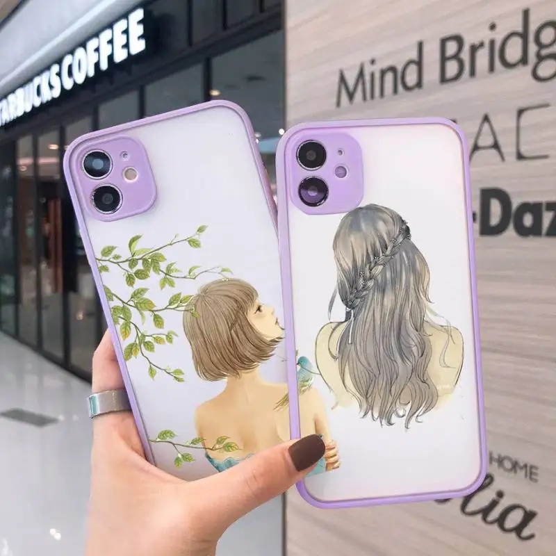 

Beautiful girl with long hair Phone Case For iPhone 12 11 Mini Pro XR XS Max 7 8 Plus X Matte transparent Purple Back Cover