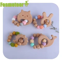 fosmeteor food grade beech wooden animal silicone teether letters baby rodent bracelet nursing infant pacifier clips set gift