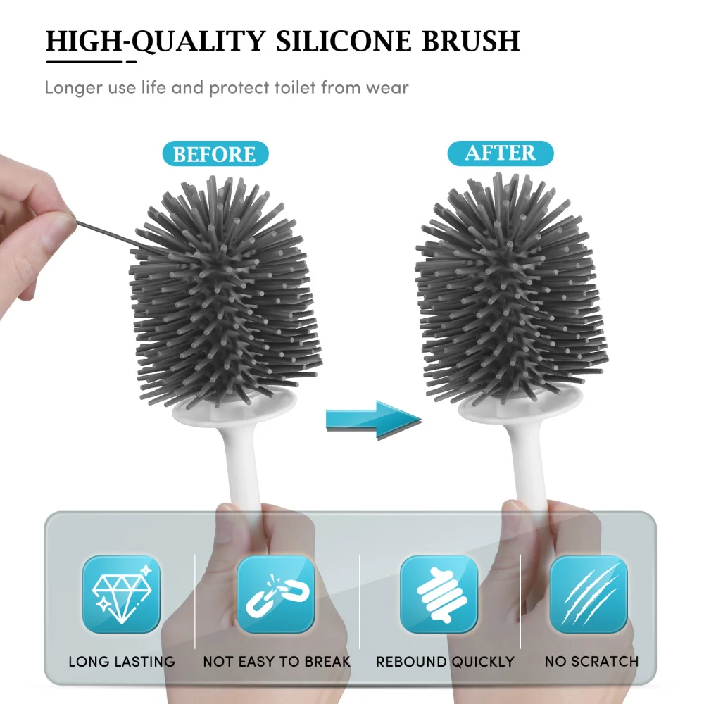 

HOMEMAXS 2pcs Toilet Brush and Holder Set Silicone Bristle Brush with Holder Ventilated Cleaning Toilet Bowl Brush Set for