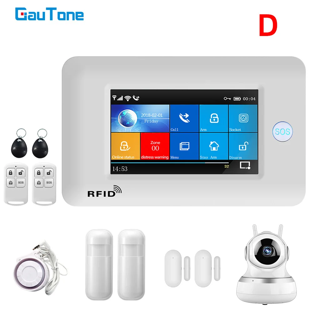 Система охранной сигнализации GauTone PG106 GSM 433 МГц с rfid картой 1080HD IP|Комплекты для